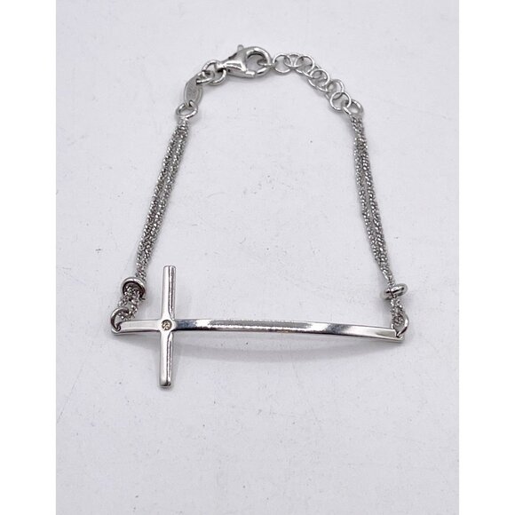 Dyadema Italy Sterling Silver Sideways Cross Bracelet Adjustable Crystal Accent - Picture 2 of 6